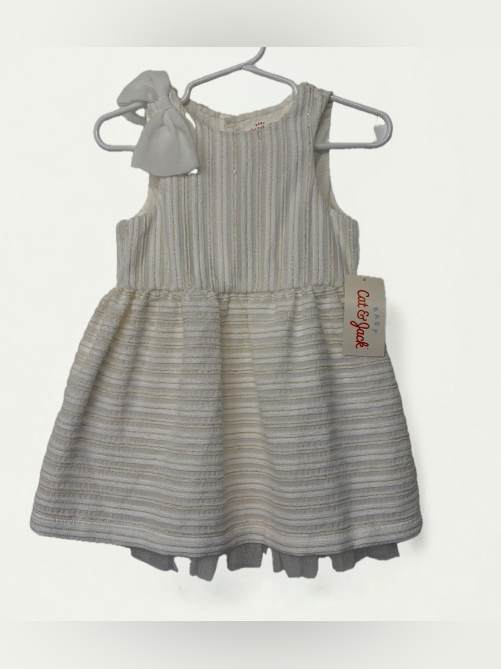 Cat & Jack White Textured Sleeveless Bow Party Dress